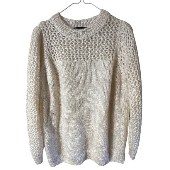 Hatch Mohair Blend Sweater SZ 2/Small Maternity Ivory Cream Open Knit Metallic - Picture 1 of 9